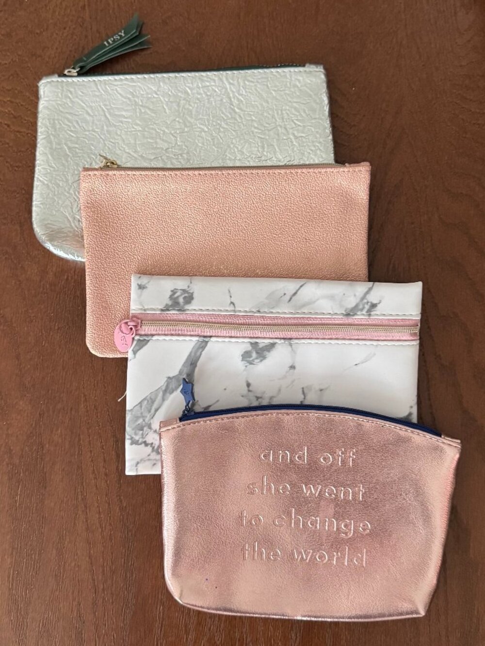 Ipsy Glam Bag Lot of 4 Rose Gold Metallic Marble Cosmetic Pouches